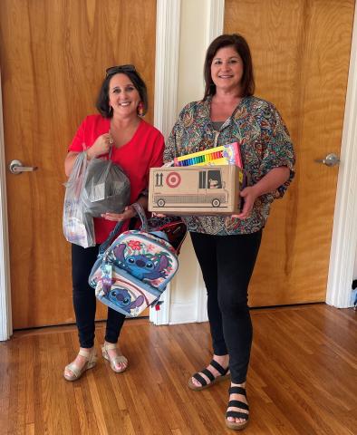 Dropping off school supplies